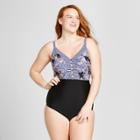 Costa Del Sol Women's Plus Size Strappy Floral One Piece - Navy X, Blue