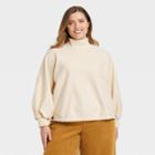 Women's Plus Size Button Detailed Sweatshirt - Who What Wear Cream