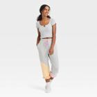 Women's Notch Collar Neck Short Sleeve Lounge Cropped T-shirt - Colsie Gray