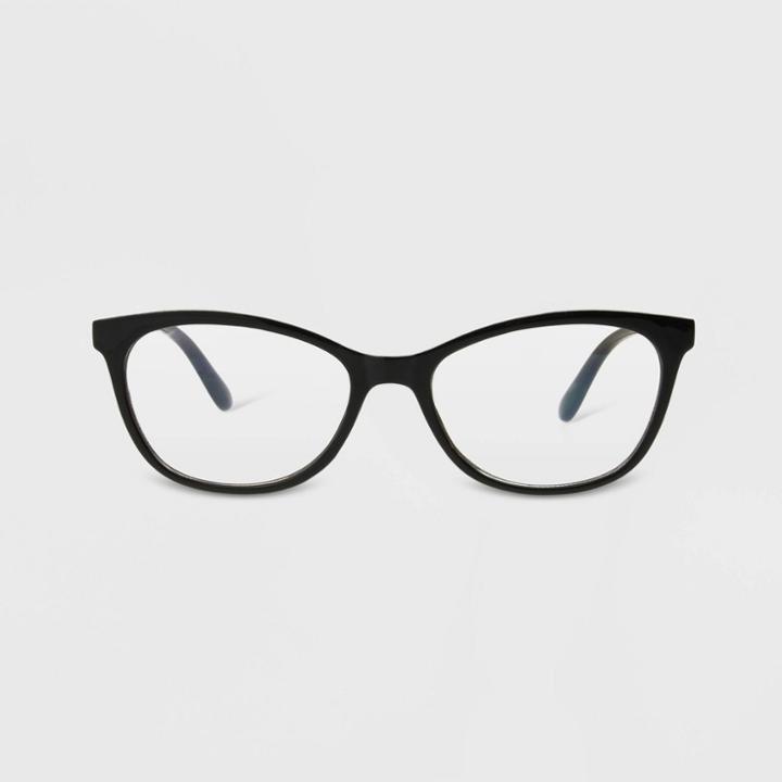Women's Tortoise Shell Print Cateye Blue Light Filtering Glasses - A New Day Black
