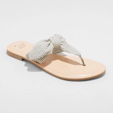 Women's Hannah Knotted Bow Flip Flop Sandals - A New Day Cream/stripe 5, Ivory/stripe