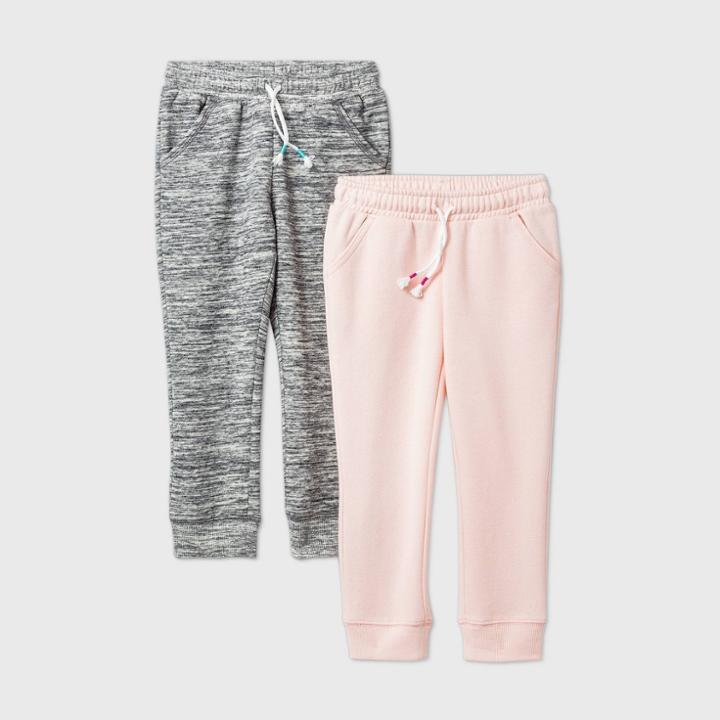 Toddler Girls' 2pk Fleece Jogger Pants - Cat & Jack Pink/gray