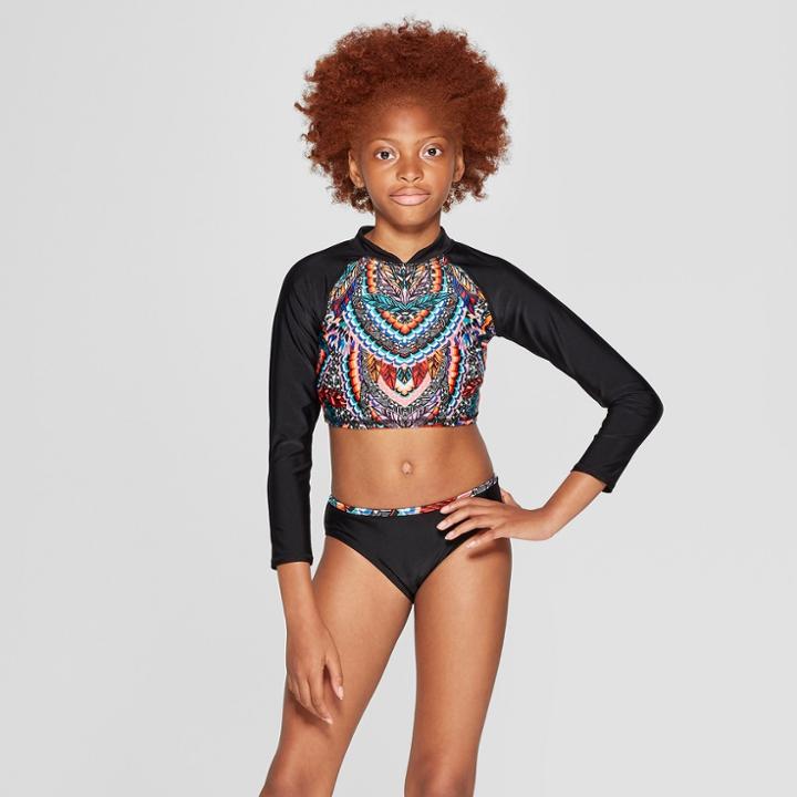 Girls' Take A Flight Rashguard Set - Art Class Black