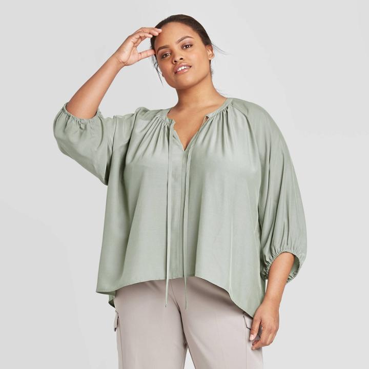 Women's Plus Size Balloon Long Sleeve Blouse - Prologue Green 1x, Women's, Size: