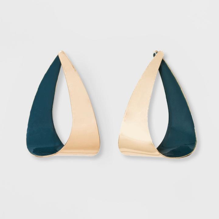 Open Work Teardrop Shape Metal Drop Earrings - A New Day Green