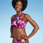 Women's High Neck Strappy Back Bikini Top - All In Motion Purple Floral D/dd Cup