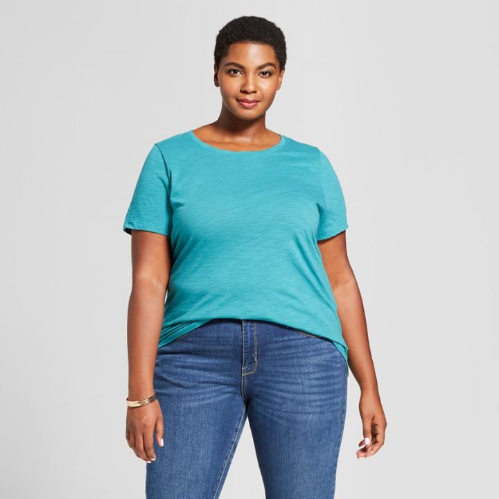 Women's Plus Size Crew Neck Short Sleeve T-shirt - Ava & Viv Teal (blue)