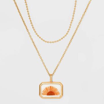 Bella Uno Bellissima Gold Plated Pressed Aster Flower Pendant Necklace - Orange