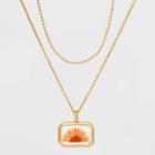 Bella Uno Bellissima Gold Plated Pressed Aster Flower Pendant Necklace - Orange