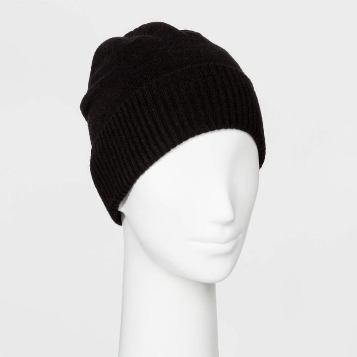 Women's Fine Gauge Knit Beanie - A New Day Black