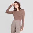 Women's Regular Fit Long Sleeve Crewneck T-shirt - A New Day Taupe Gray Xxl, Brown Gray