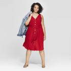 Women's Plus Size Sleeveless V-neck Button Front Dress - Universal Thread Red