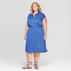 Women's Plus Size Short Sleeve Collared Midi Shirtdress - Ava & Viv Blue X