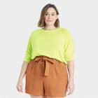Women's Plus Size Long Sleeve Linen T-shirt - A New Day Green