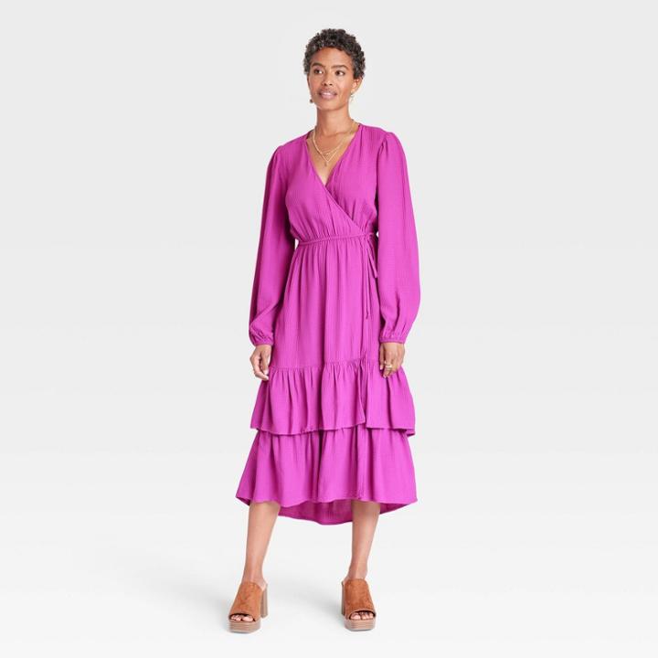 Women's Long Sleeve Wrap Dress - Knox Rose Pink