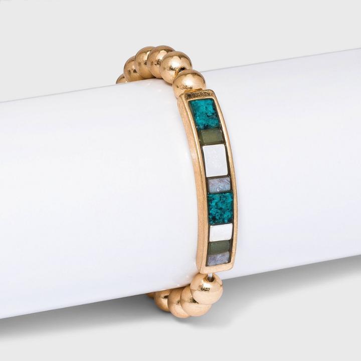 Semi-precious Chrysocolla And Lilac Lepidolite Stretch Bracelet - Universal Thread Jade, Green