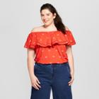 Women's Plus Size Off The Shoulder Flounce Knit Sleeveless Top - Ava & Viv Red X