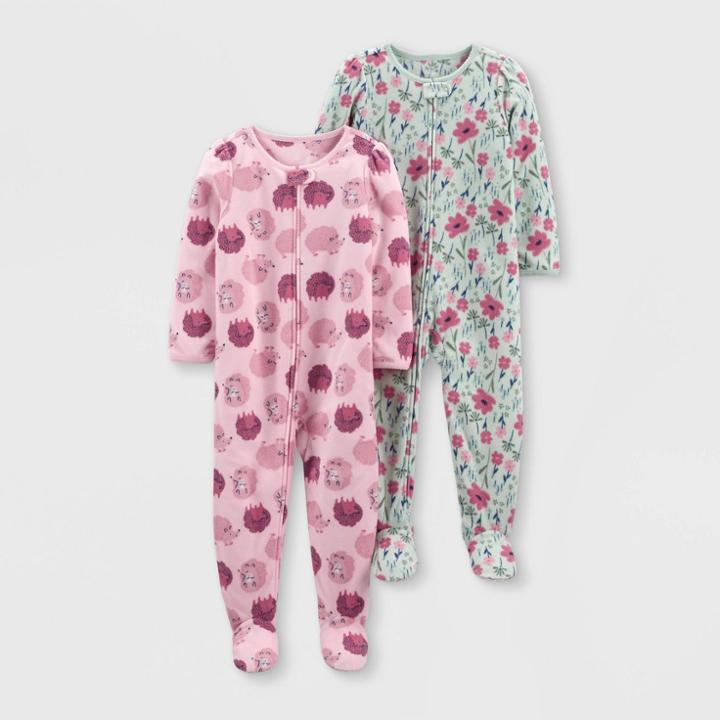 Baby Girls' Hedgehog Fleece Footed Pajama - Just One You Made By Carter's Green/pink