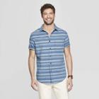 Men's Striped Casual Fit Short Sleeve Denim Button-down Shirt - Goodfellow & Co Horizon Blue
