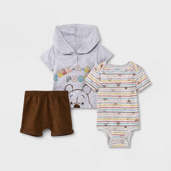 Baby 3pk Disney Winnie The Pooh Top And Bottom Set - Newborn, Brown/gray