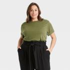 Women's Plus Size Short Sleeve Cuff T-shirt - A New Day Green