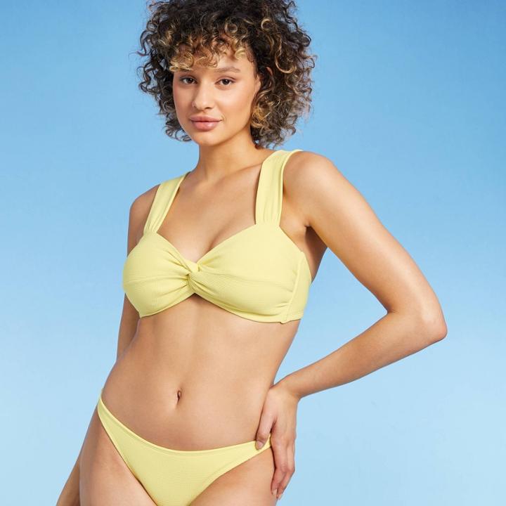 Juniors' Textured Twist-front Bralette Bikini Top - Xhilaration Yellow D/dd Cup