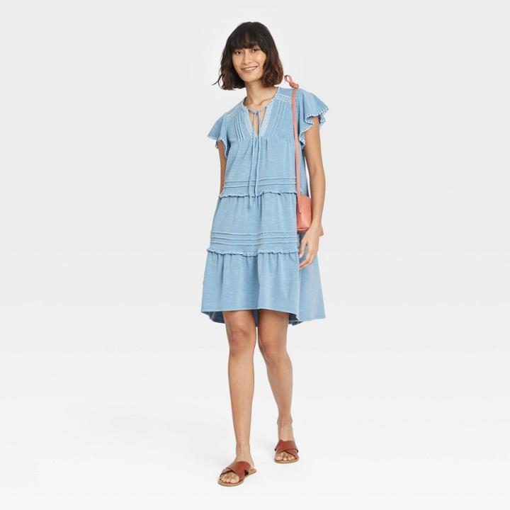 Women's Flutter Short Sleeve Knit Tiered Dress - Knox Rose