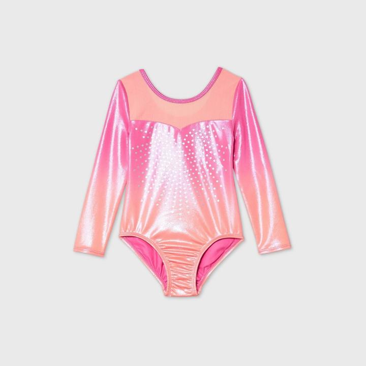 Girls' Ombre Gymnastics Long Sleeve Leotard - More Than Magic Orange/pink