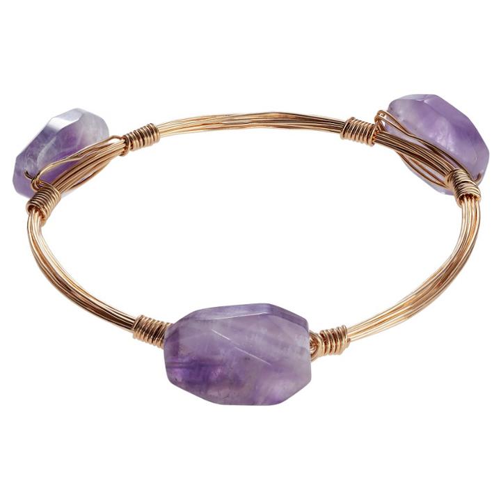 Women's Journee Collection Base Metal Glass Stone Bangle Bracelet - Purple