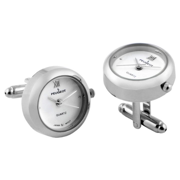 Peugeot Watches Peugeot Men's 14k Gold Plated Cuff Link Real Working Face Watch - White/silver