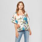 Women's Floral Print Short Sleeve Cross Neck T-shirt - Lux Ii - Cream