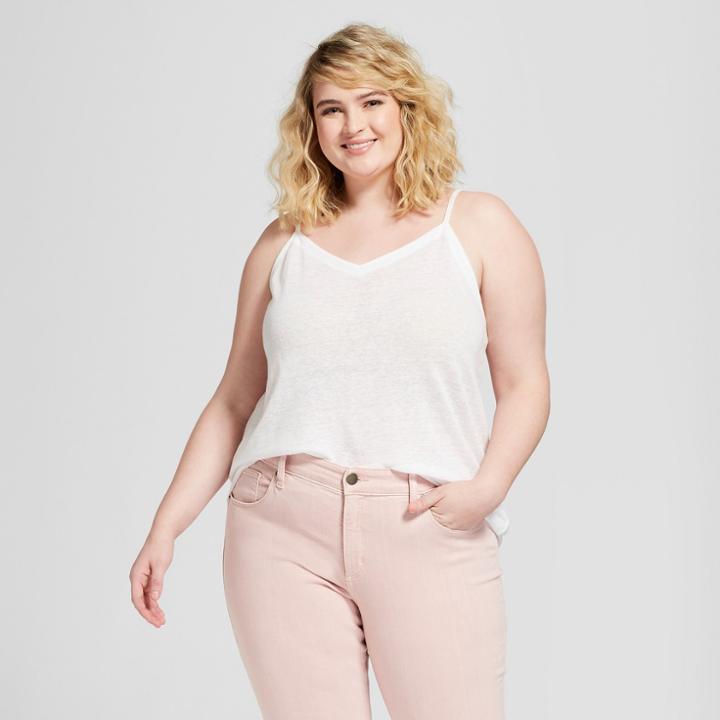 Women's Plus Size Cross Back Tank Top - Universal Thread White