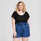 Women's Plus Size Textured Scoop Neck Short Sleeve T-shirt - Universal Thread Black X
