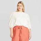 Women's Plus Size Eyelet Long Sleeve Crewneck Knit Top - A New Day White 1x, Women's,