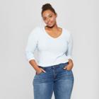 Women's Plus Size Long Sleeve V-neck T-shirt - Ava & Viv Light Blue Heather