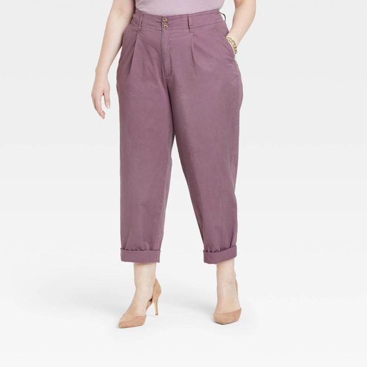 Women's Plus Size High-rise Pleat Front Tapered Chino Pants - A New Day Purple