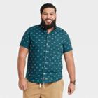 Men's Tall Printed Standard Fit Stretch Poplin Short Sleeve Button-down Shirt - Goodfellow & Co Teal