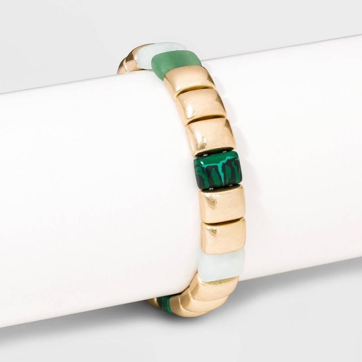 Semi-precious Stones Malachite Aventurine And Jade Stretch Bracelet - Universal Thread Green, Women's