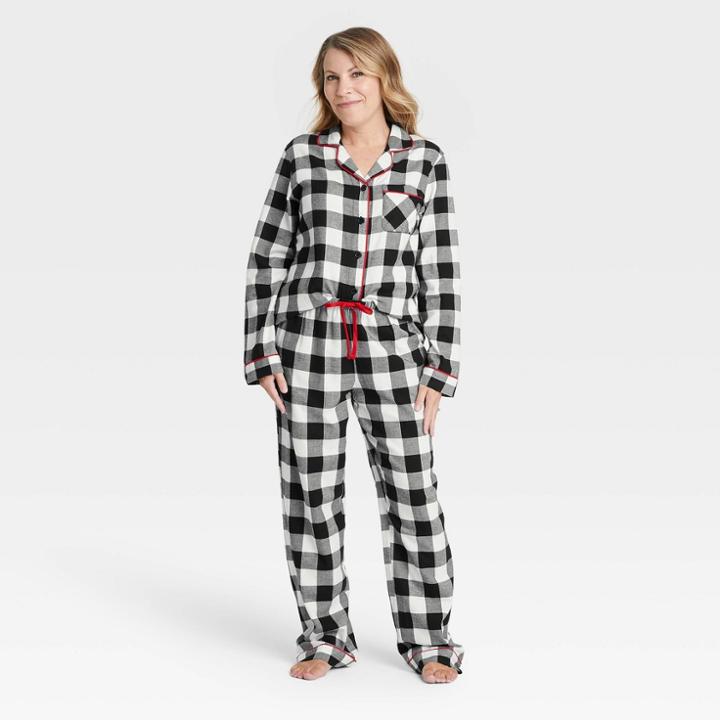 Women's Holiday Buffalo Check Plaid Flannel Matching Family Pajama Set - Wondershop White
