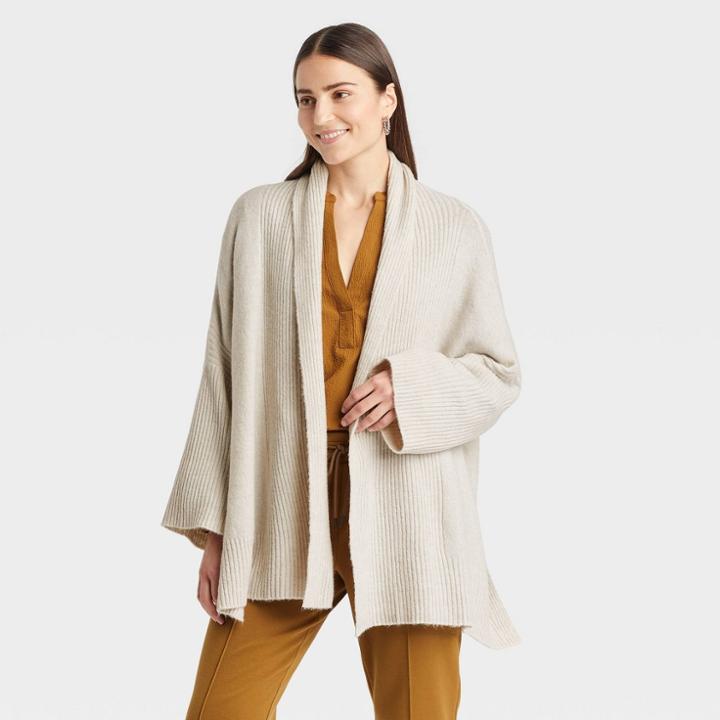 Women's Knit Wrap Jacket - A New Day Cream One Size, Ivory