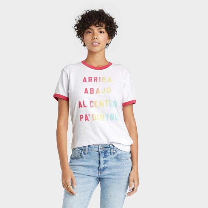 Doe. Women's Arriba Abajo Ringer Short Sleeve Graphic T-shirt - White