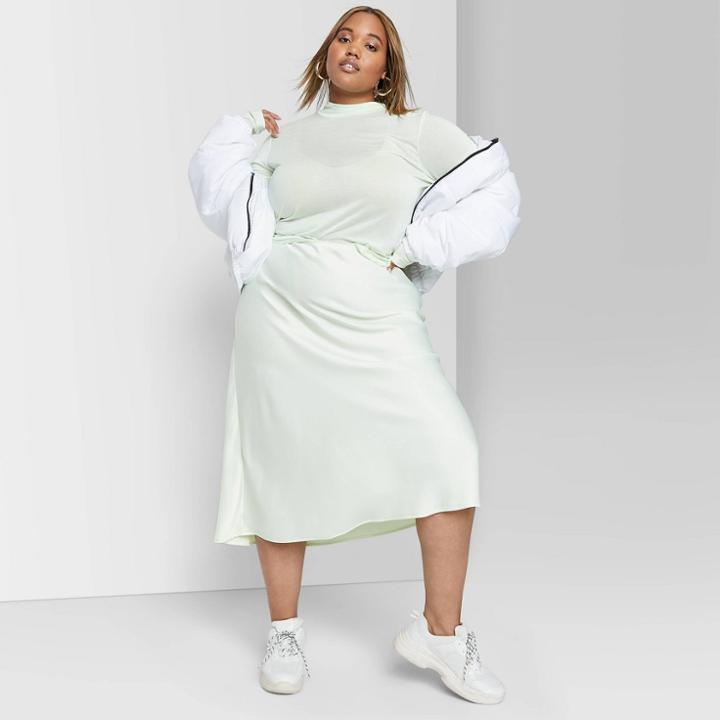 Women's Plus Size Bias Cut Midi Skirt - Wild Fable Green 1x, Women's,