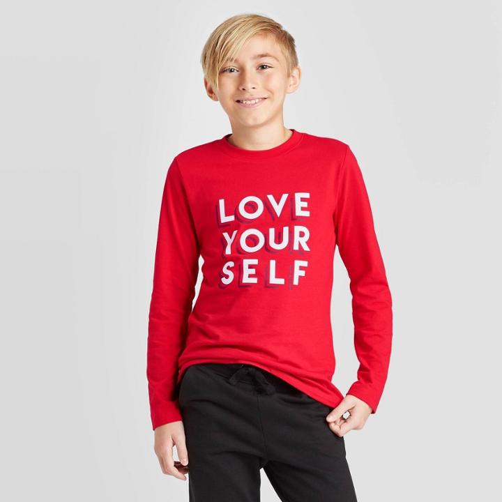 Boys' Love Yourself Long Sleeve Graphic T-shirt - Cat & Jack Red