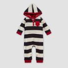 Burt's Bees Baby Baby Girls' Thermal Rugby Stripe Hooded Organic Cotton Jumpsuit - Red 18m, Boy's, Black White Red