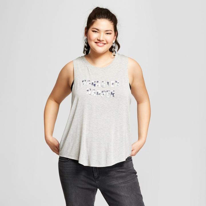 Women's Plus Size Gangster Napper Scoop Neck Graphic Tank Top - Grayson Threads (juniors') Gray