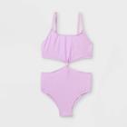 Girls' Ribbed One Piece Swimsuit - Art Class Purple
