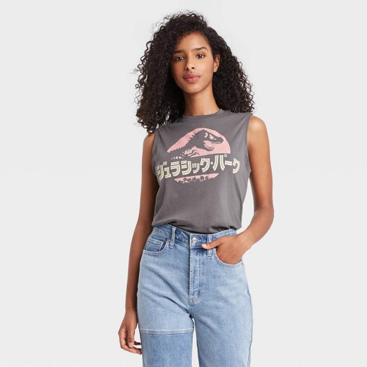 Women's Jurassic Park Graphic Tank Top - Charcoal Gray