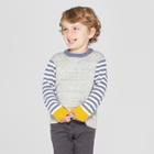 Toddler Boys' Stripe Crew Long Sleeve Pullover Sweater - Cat & Jack Heather Gray