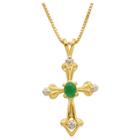 Target 18k Yellow Gold Plated Sterling Silver Genuine Emerald Cross Pendant Necklace With 18 Box Chain, Girl's