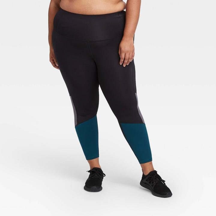 Women's Plus Size Sculpted High-rise Colorblock 7/8 Leggings 24 - All In Motion Black/teal 1x, Women's, Size: 1xl, Black/blue